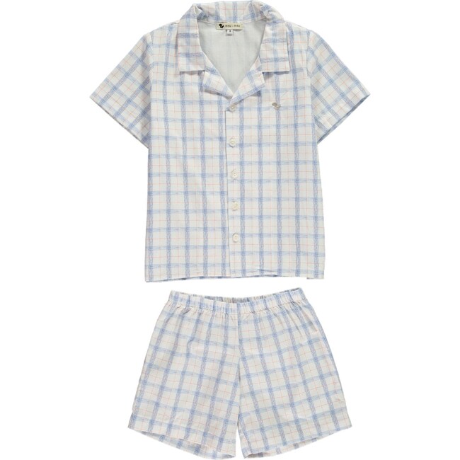 Rieur Plaid Kilt Top & Short Pyjamas, Blue