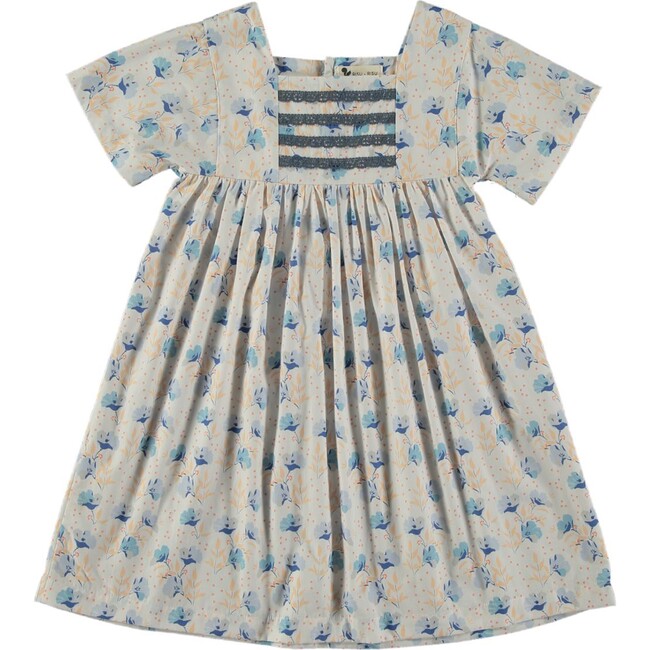 Polka Bubble Floral Print Dress, Blue