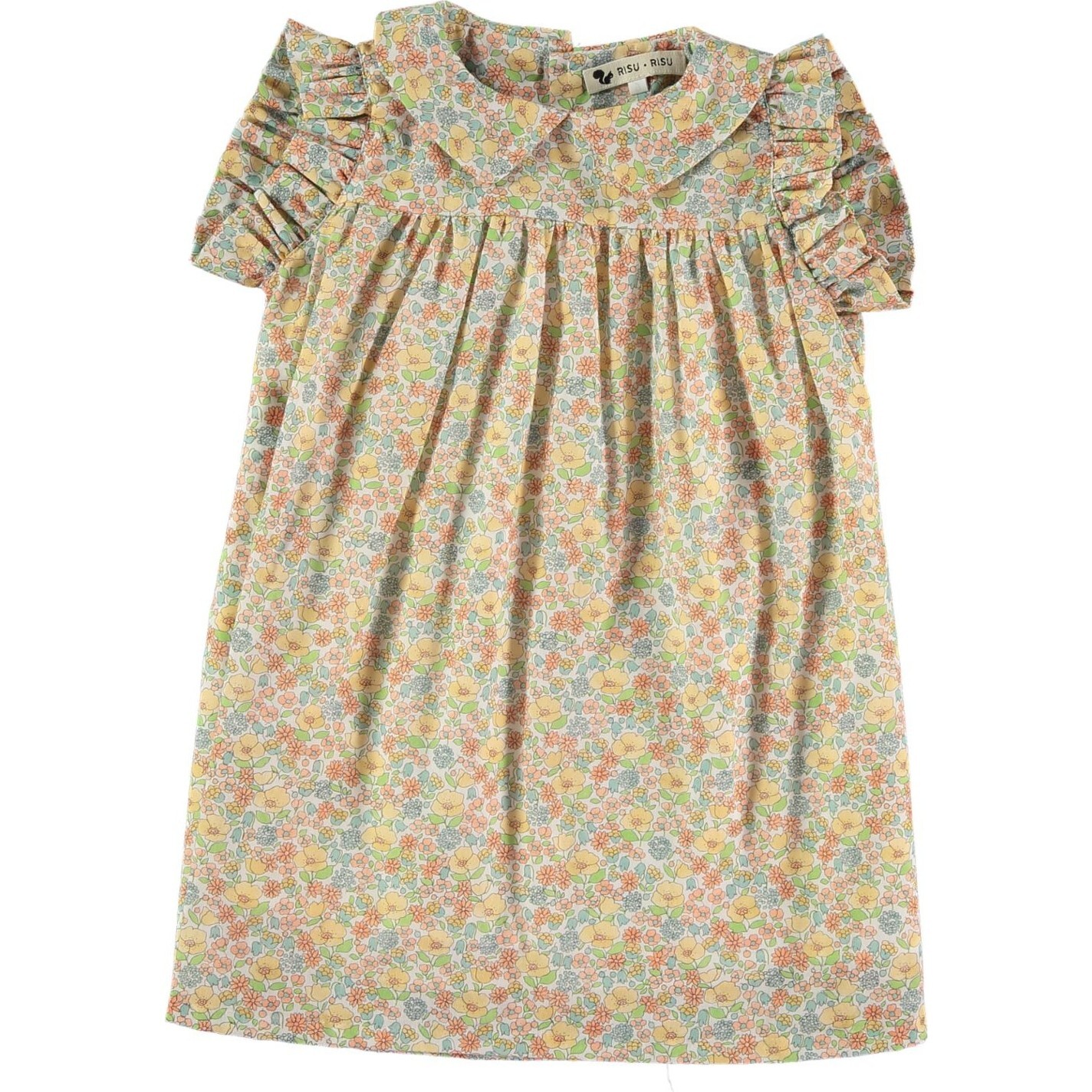 Lucia Pointed Collar Ruffle Sleeve Dress, Orange Blossom - Dresses - 1