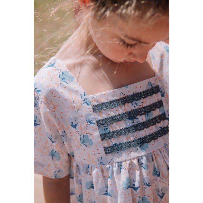 Polka Bubble Floral Print Dress, Blue - Dresses - 4