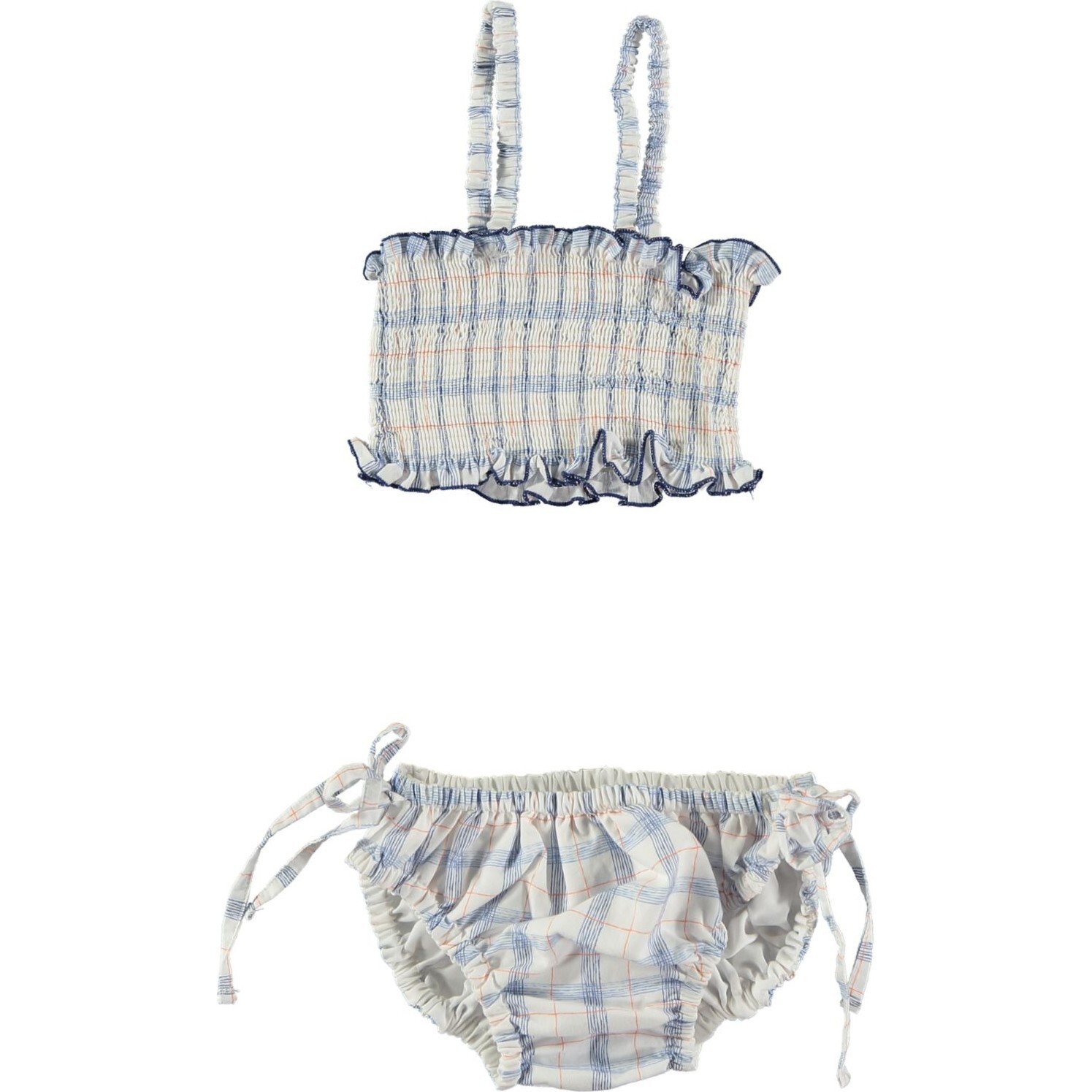 Any Plaid Kilt Smocked Top & Fancy-Tie Bottom Bikini, Blue - Two Pieces - 1