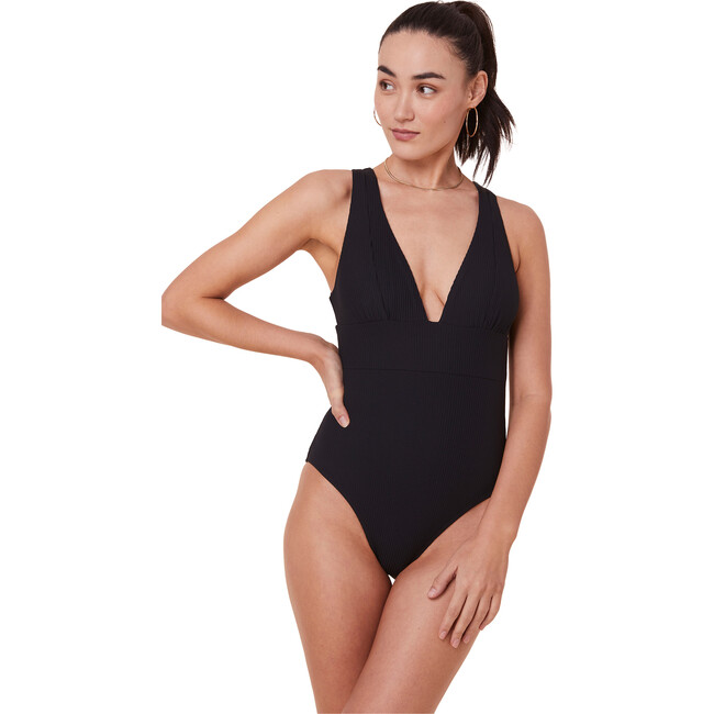 The Mykonos One Piece Long Torso, Black Ribbed