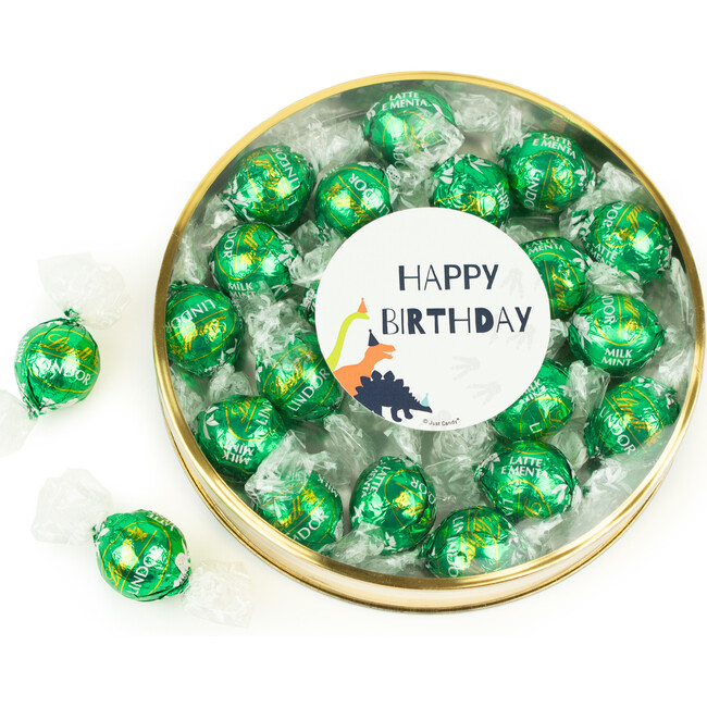 Happy Birthday Dinosaur with Lindor truffles by Lindt in a Tin