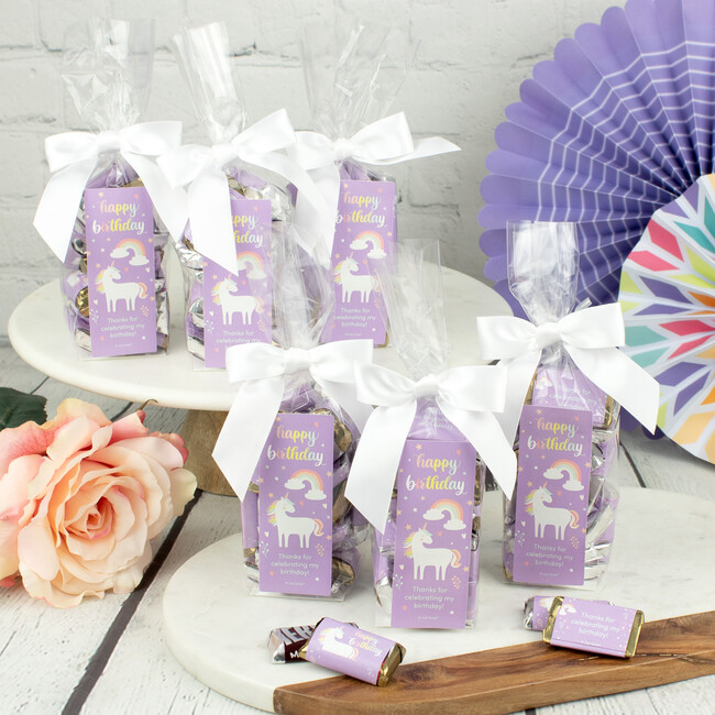 Happy Birthday Unicorn Party Favor Bag & Bow with Wrapped Hershey's Miniatures, Set of 6 - Favors - 2