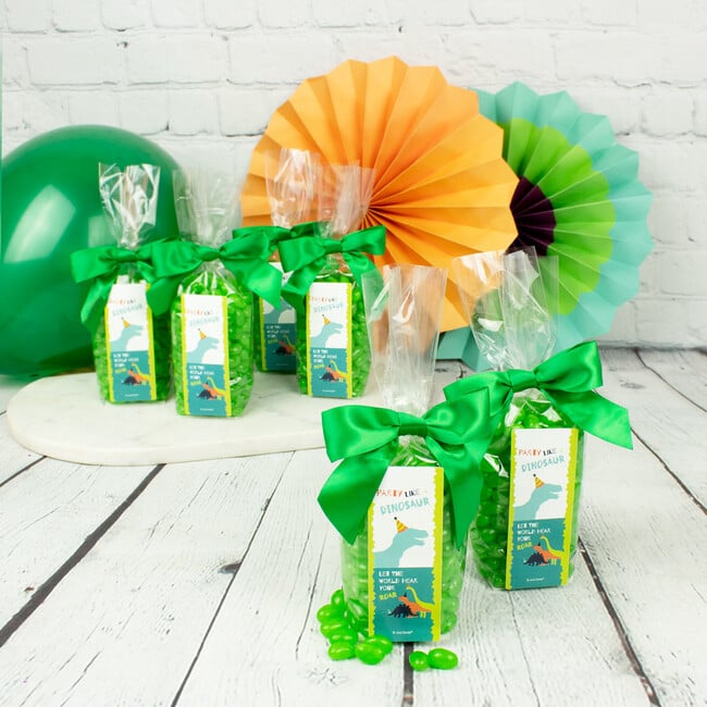 Happy Birthday Dinosaur Party Favor Bag & Bow with Jelly Beans, Set of 6 - Favors - 2