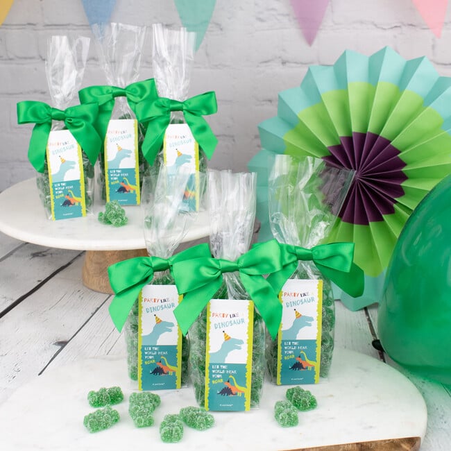 Happy Birthday Dinosaur Party Favor Bag & Bow with Gummy Bears, Set of 6 - Favors - 2