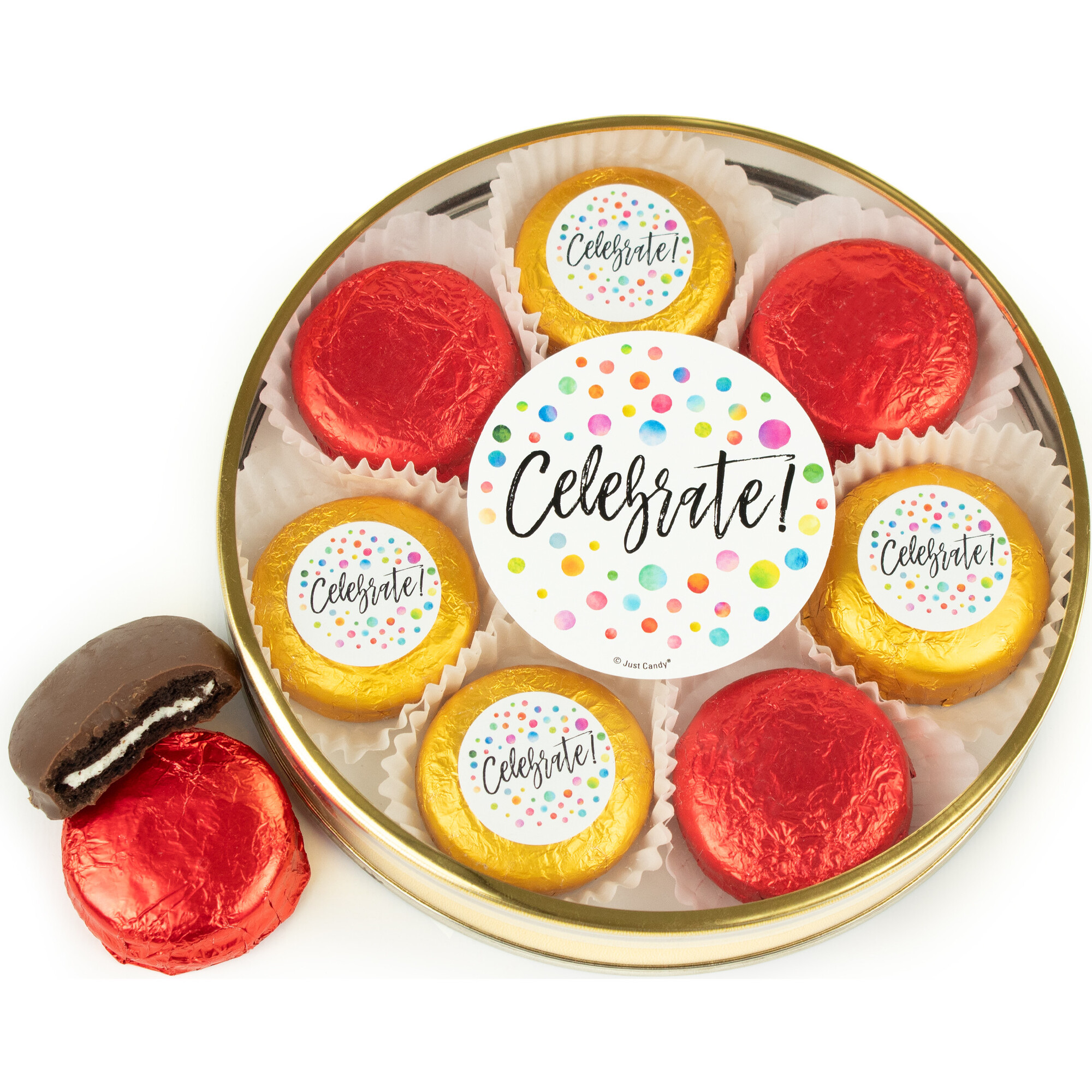 Celebrate Wrapped Chocolate Covered Oreo Tin - Other Accessories - 1