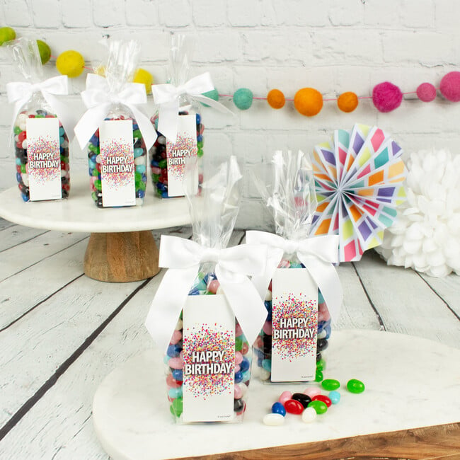 Happy Birthday Confetti Party Favor Bag & Bow With Jelly Beans, Set of 6 - Favors - 2