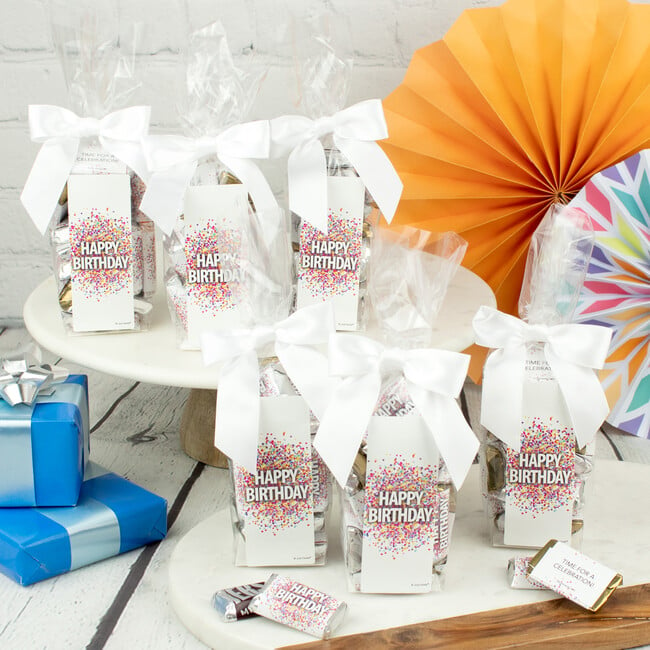 Happy Birthday Confetti Party Favor Bag & Bow With Wrapped Hershey's Miniatures, Set of 6 - Favors - 2