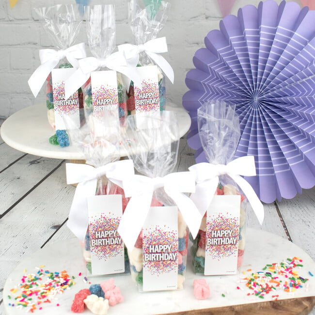 Happy Birthday Confetti Party Favor Bag & Bow With Gummy Bears, Set of 6 - Favors - 2