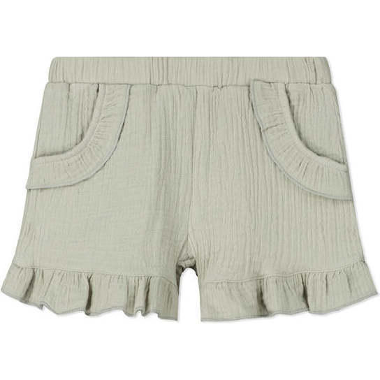 Lyra Elastic Waist Frill Trim Shorts, Grey