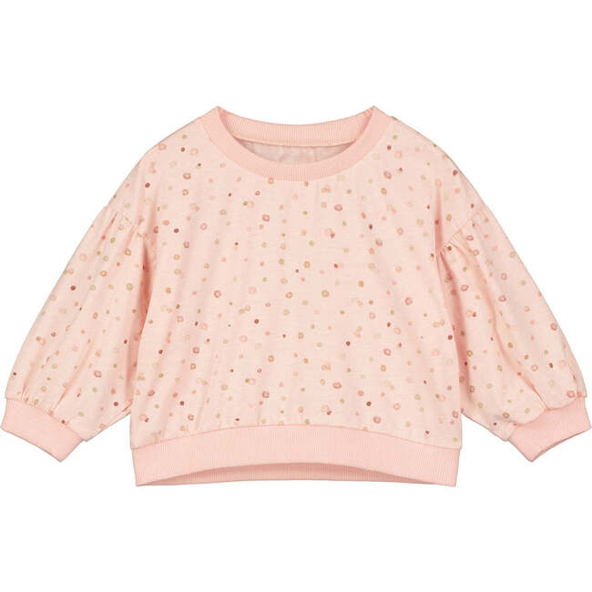 Terri Polka Dotted Long Gathered Sleeve Sweater, Pink