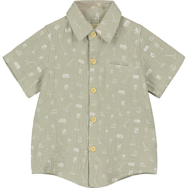 Myles Half Sleeve Button-Down Shirt, Grey Gardens