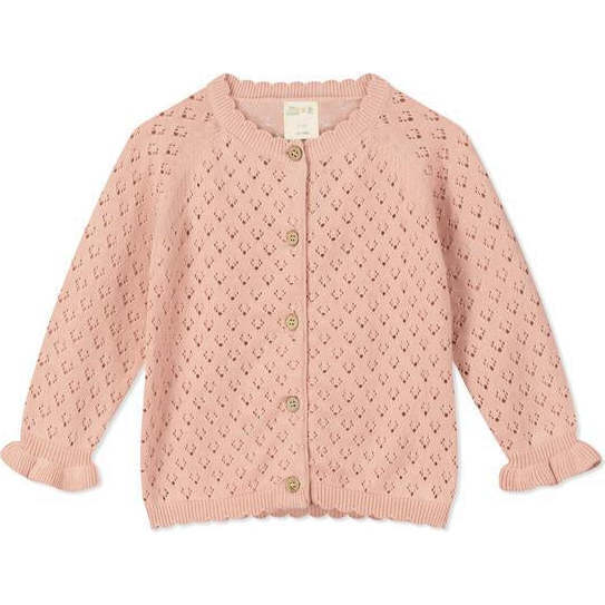 Aurora Knit Scalloped Edge Button-Down Cardigan, Pink