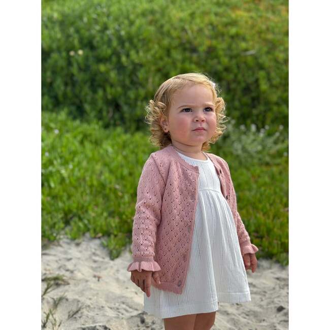 Aurora Knit Scalloped Edge Button-Down Cardigan, Pink - Cardigans - 2