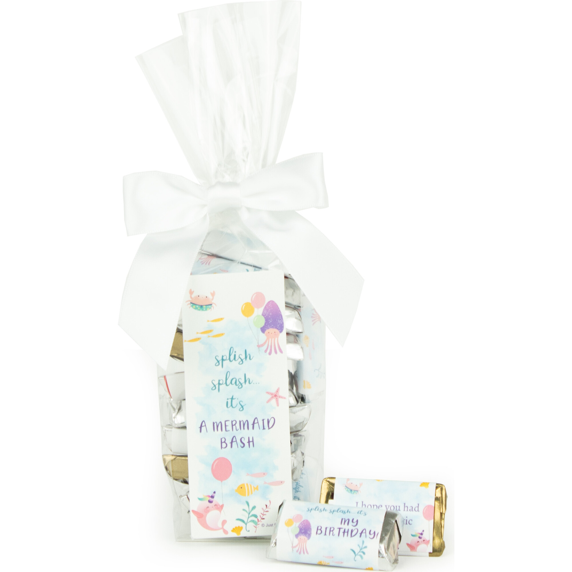 Happy Birthday Mermaid Party Favor Bag & Bow with Wrapped Hershey's Miniatures, Set of 6 - Favors - 1