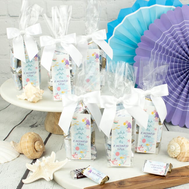 Happy Birthday Mermaid Party Favor Bag & Bow with Wrapped Hershey's Miniatures, Set of 6 - Favors - 2