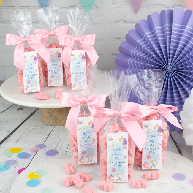 Happy Birthday Mermaid Party Favor Bag & Bow with Gummy Bears, Set of 6 - Favors - 2