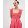 Women's Ellie Tonal Seersucker Ruffle Shoulder Tiered Nap Dress, Watermelon - Dresses - 3