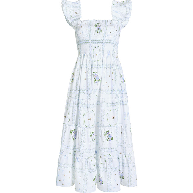 Women's Ellie Floral Print Ruffle Shoulder Tiered Nap Dress, White