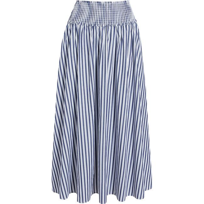Women's Delphine Striped Smocked Waist Midi Nap Skirt, Navy