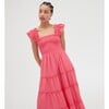 Women's Ellie Tonal Seersucker Ruffle Shoulder Tiered Nap Dress, Watermelon - Dresses - 4