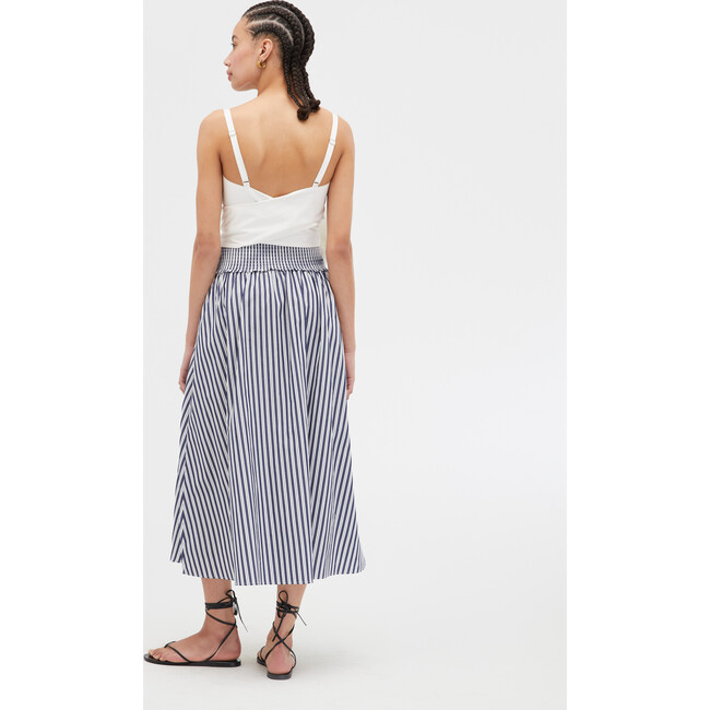 Women's Delphine Striped Smocked Waist Midi Nap Skirt, Navy - Skirts - 2