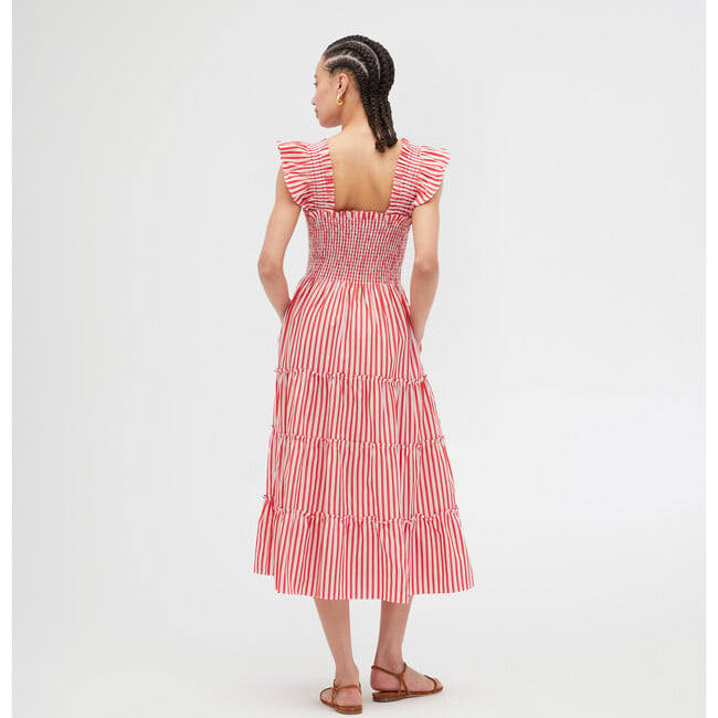 Women's Ellie Striped Ruffle Shoulder Tiered Nap Dress, Red - Dresses - 3