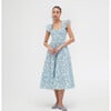 Women's Ellie Basketweave Vine Print Ruffle Shoulder Tiered Nap Dress, Blue - Dresses - 2