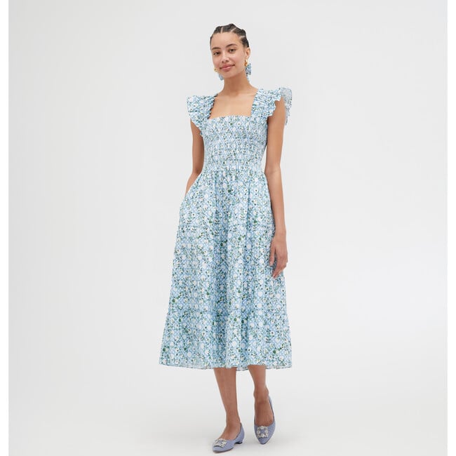 Women's Ellie Basketweave Vine Print Ruffle Shoulder Tiered Nap Dress, Blue - Dresses - 3