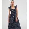 Women's Ellie Floral Print Ruffle Shoulder Tiered Nap Dress, Navy - Dresses - 3