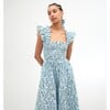 Women's Ellie Basketweave Vine Print Ruffle Shoulder Tiered Nap Dress, Blue - Dresses - 5