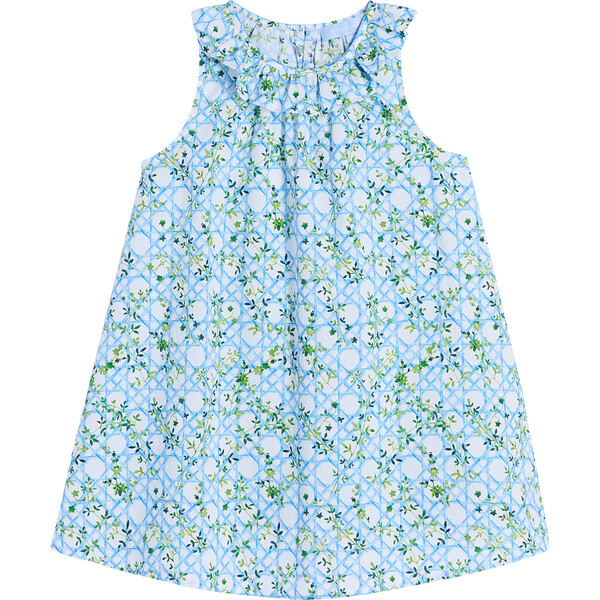 Girls Tiny Noelle Basketweave Vine Print Dress, Blue Hill House Home