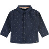 Musical Notes Button-Up Long Sleeve Shirt, Indigo - Shirts - 1 - thumbnail