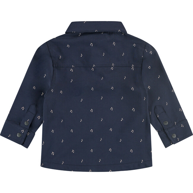 Musical Notes Button-Up Long Sleeve Shirt, Indigo - Shirts - 2