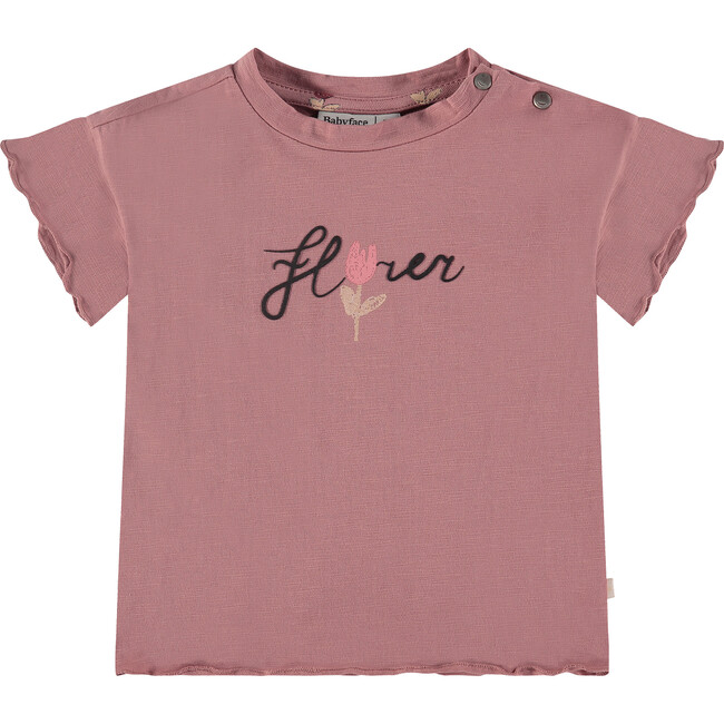Flower Print Short Sleeve T-Shirt, Mauve Pink
