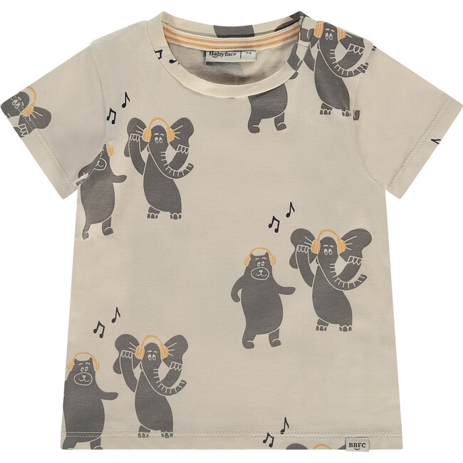 Baby Boy Dancing Elephant Short Sleeve T-Shirt, Cream