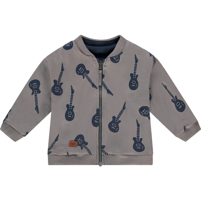 Reversible Guitar Print Zip Full Sleeve Sweatshirt, Indigo - Cardigans - 3