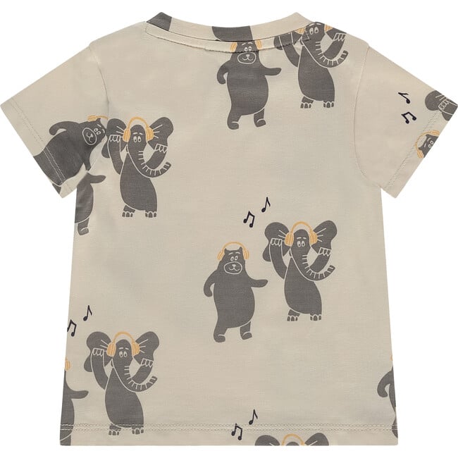 Baby Boy Dancing Elephant Short Sleeve T-Shirt, Cream - T-Shirts - 2