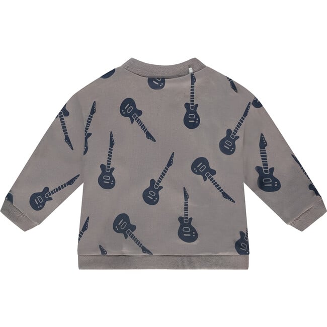 Reversible Guitar Print Zip Full Sleeve Sweatshirt, Indigo - Cardigans - 4