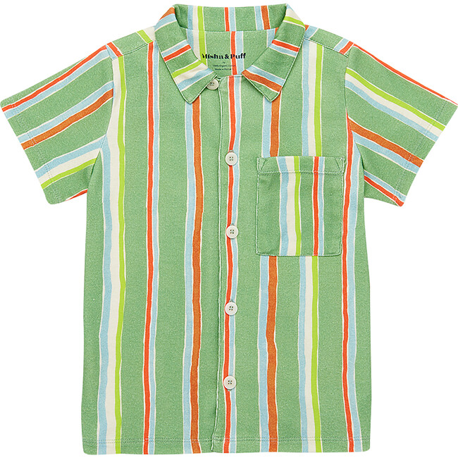 Sonny Striped Short Sleeve Button-Up Top, Mojave Watercolor