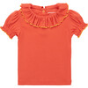 Paloma Balloon Sleeve Ruffle Neck Tee, Persimmon - Blouses - 1 - thumbnail