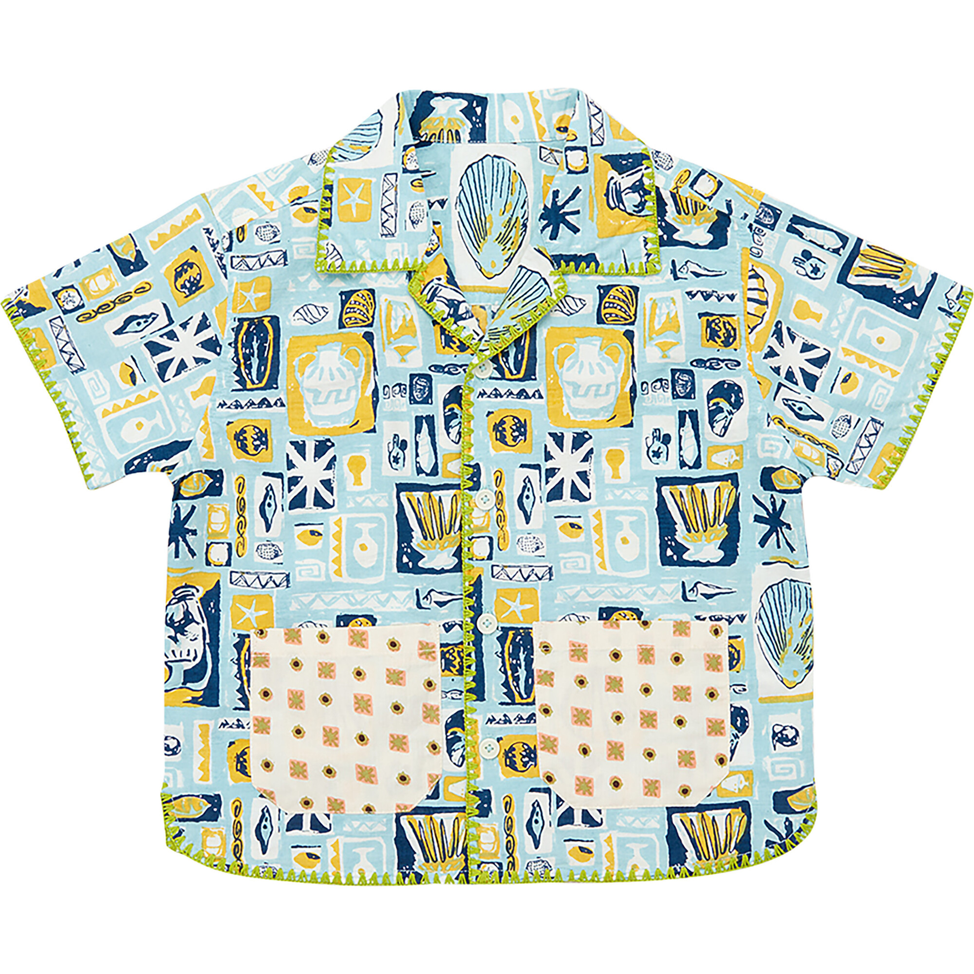 Leon Short Sleeve Button-Up Top, Sky - Misha & Puff Tops | Maisonette