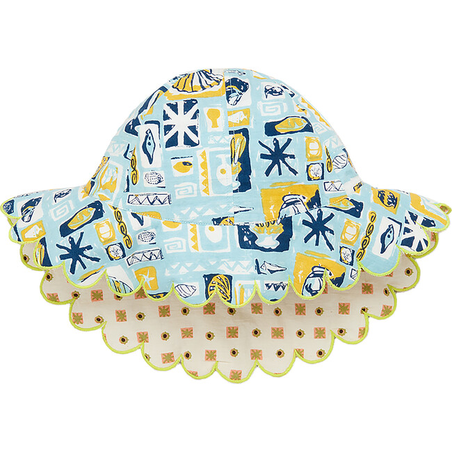 Holiday Graphic Print Scalloped Edge Padded Sun Hat, Sky