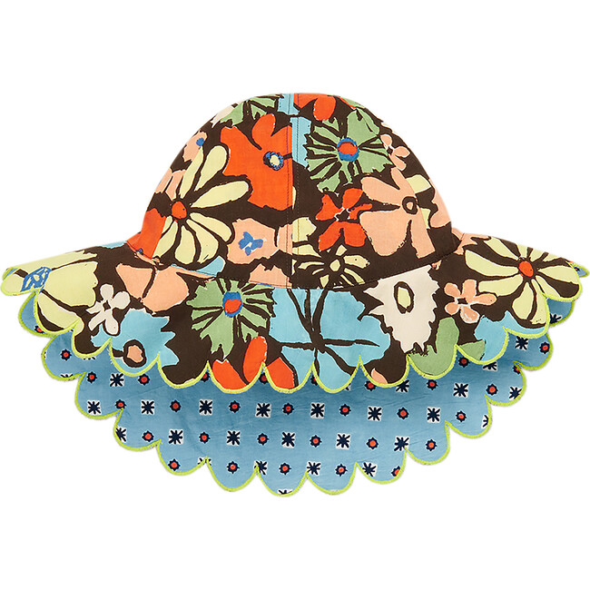Holiday Floral Print Scalloped Edge Padded Sun Hat, Bark Marmion Way