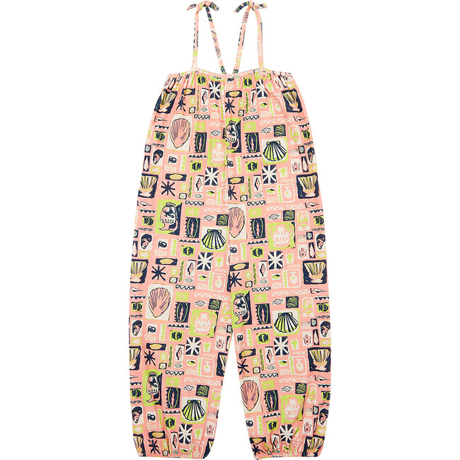 Bucket Graphic Print Tie-Strap Cuffed Ankle Overall, Flamingo