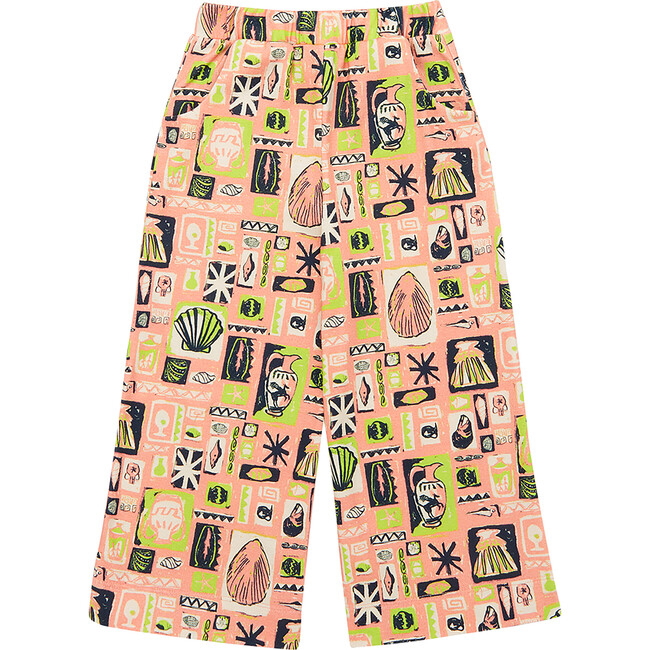 Beach Graphic Print Wide-Leg Pull-On Pant, Flamingo