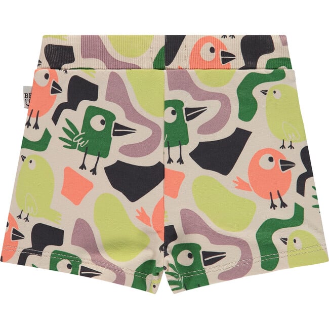 Colorful Bird Print Drawstring Sweatshorts, Cream & Multicolors - Shorts - 2