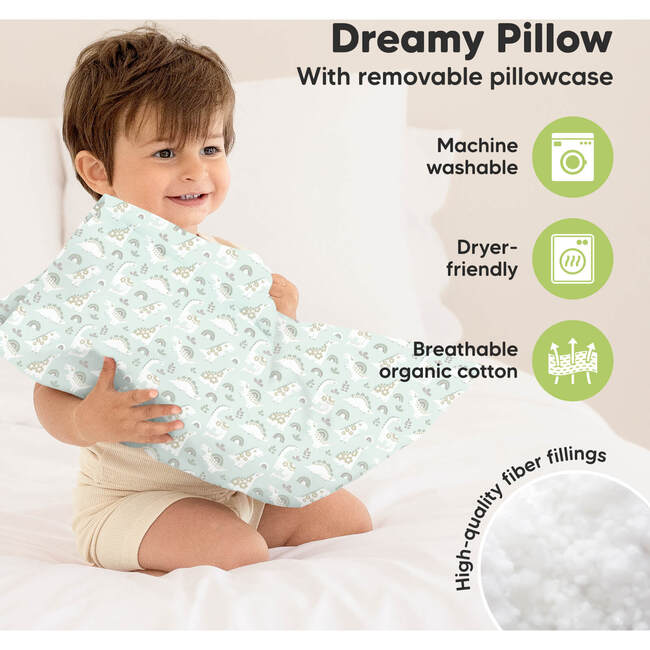 Toddler Pillow With Pillowcase 13X18, DinoBloom - Pillows - 4