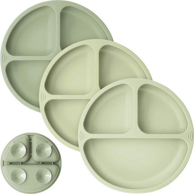 Baby BPA-Free Prep Silicone Suction Plate, Sage (Pack of 3)